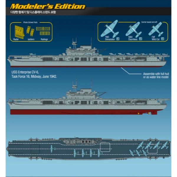 Academy 14224 1/700 USS Enterprise CV-6 Modeler's Edition - Image 6
