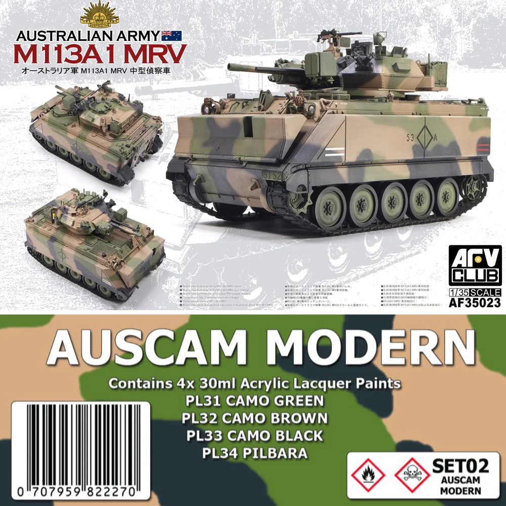 AFV Club 1/35 Australian Army M113A1 MRV and SMS SET02a Auscam Modern Colour Set Bundle