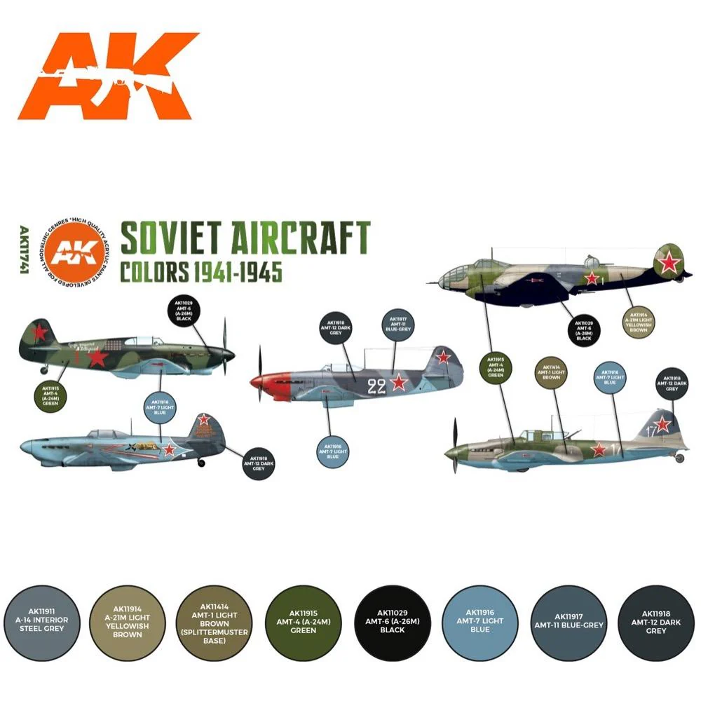 AK Interactive AK11741 Air Series Soviet Aircraft Colors 1941-1945 Acrylic Paint Set (3rd Generation) - Image 2