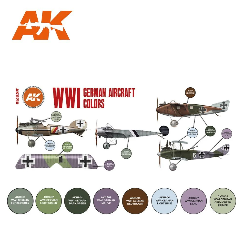 AK Interactive AK11710 Air Series WWI German Aircraft Colors Acrylic Paint Set (3rd Generation) - Image 2