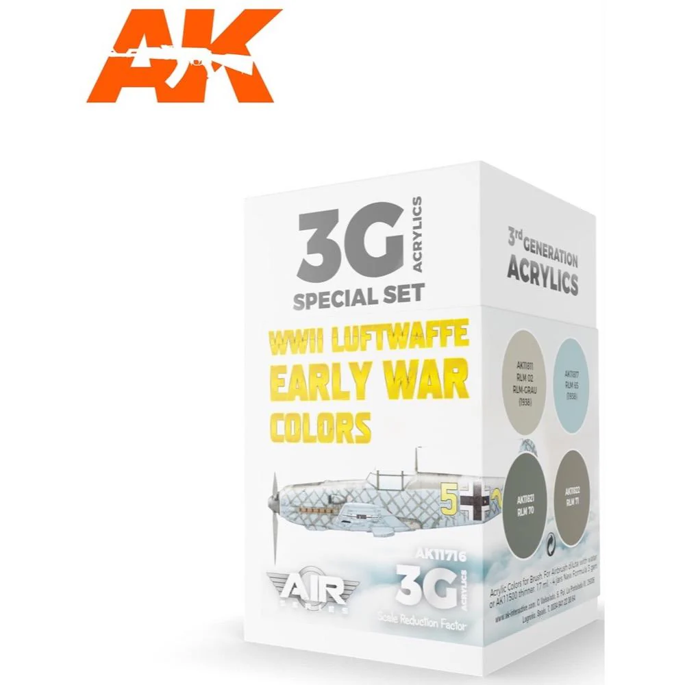 AK Interactive AK11716 Air Series WWII Luftwaffe Early War Colors Acrylic Paint Set (3rd Generation)