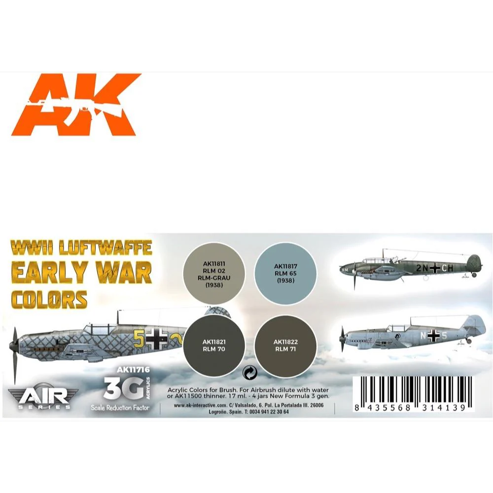 AK Interactive AK11716 Air Series WWII Luftwaffe Early War Colors Acrylic Paint Set (3rd Generation) - Image 2