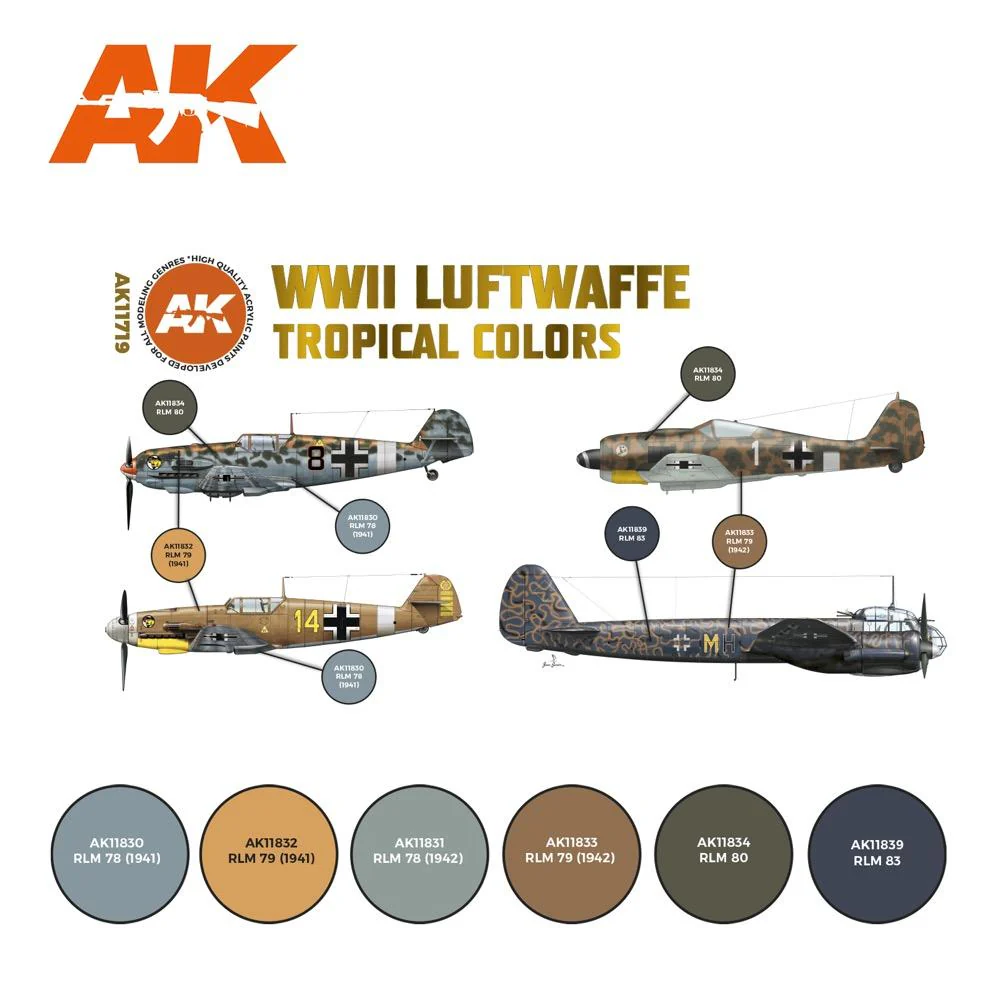 AK Interactive AK11719 Air Series WWII Luftwaffe Tropical Colors Acrylic Paint Set (3rd Generation) - Image 2