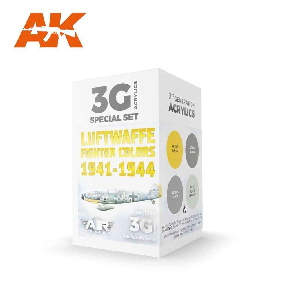 AK Interactive AK11720 Air Series Luftwaffe Fighter Colors 1941-1944 Acrylic Paint Set (3rd Generation)