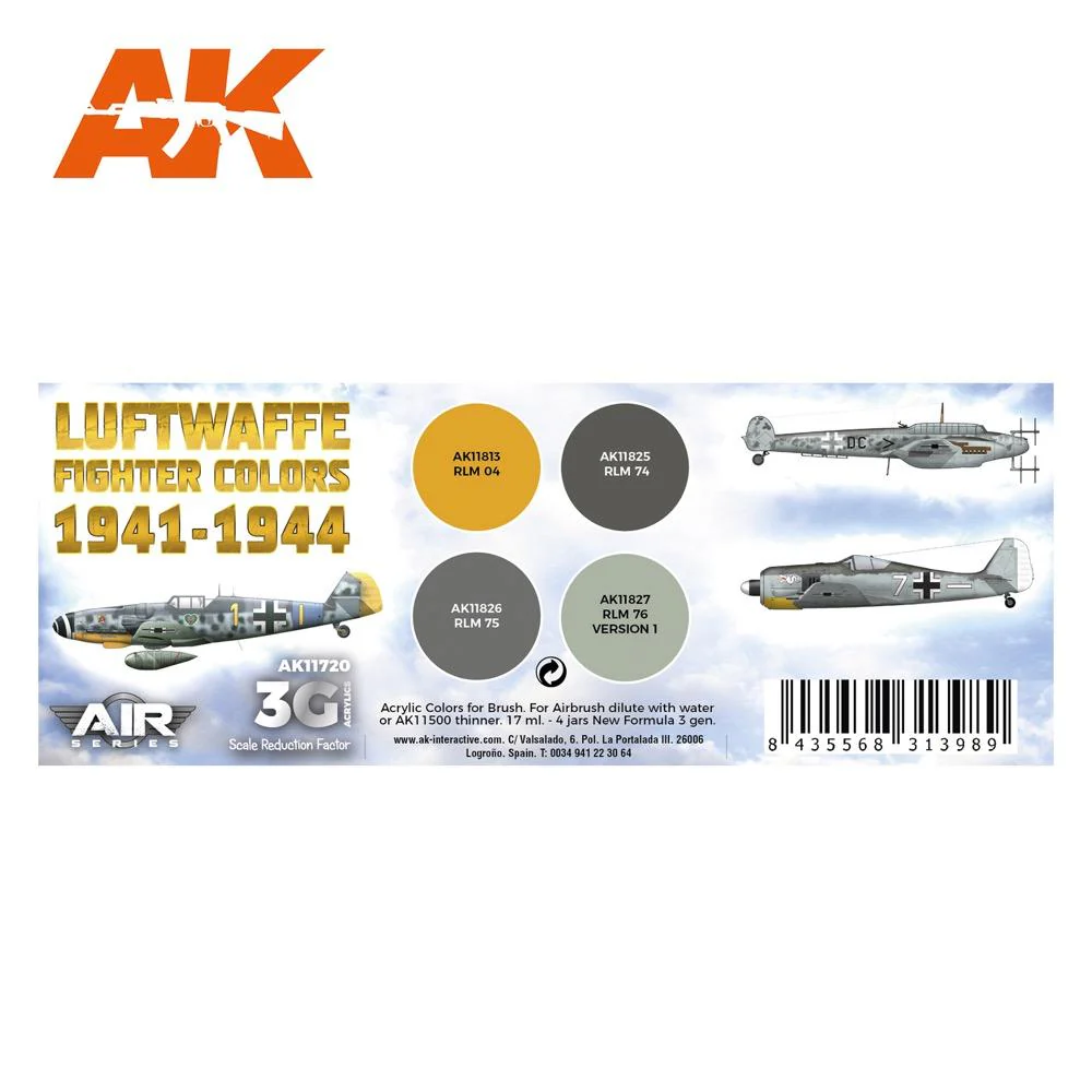 AK Interactive AK11720 Air Series Luftwaffe Fighter Colors 1941-1944 Acrylic Paint Set (3rd Generation) - Image 2
