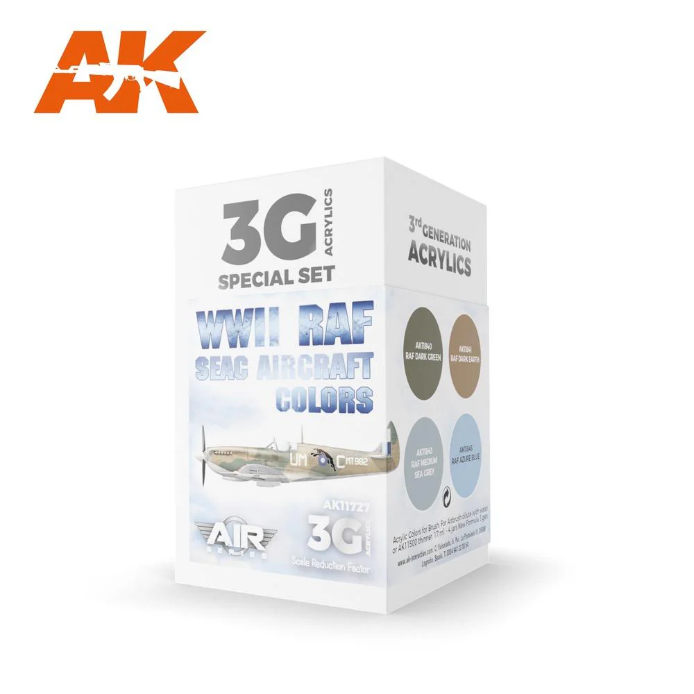 AK Interactive AK11727 Air Series WWII RAF SEAC Aircraft Colors Acrylic Paint Set (3rd Generation)