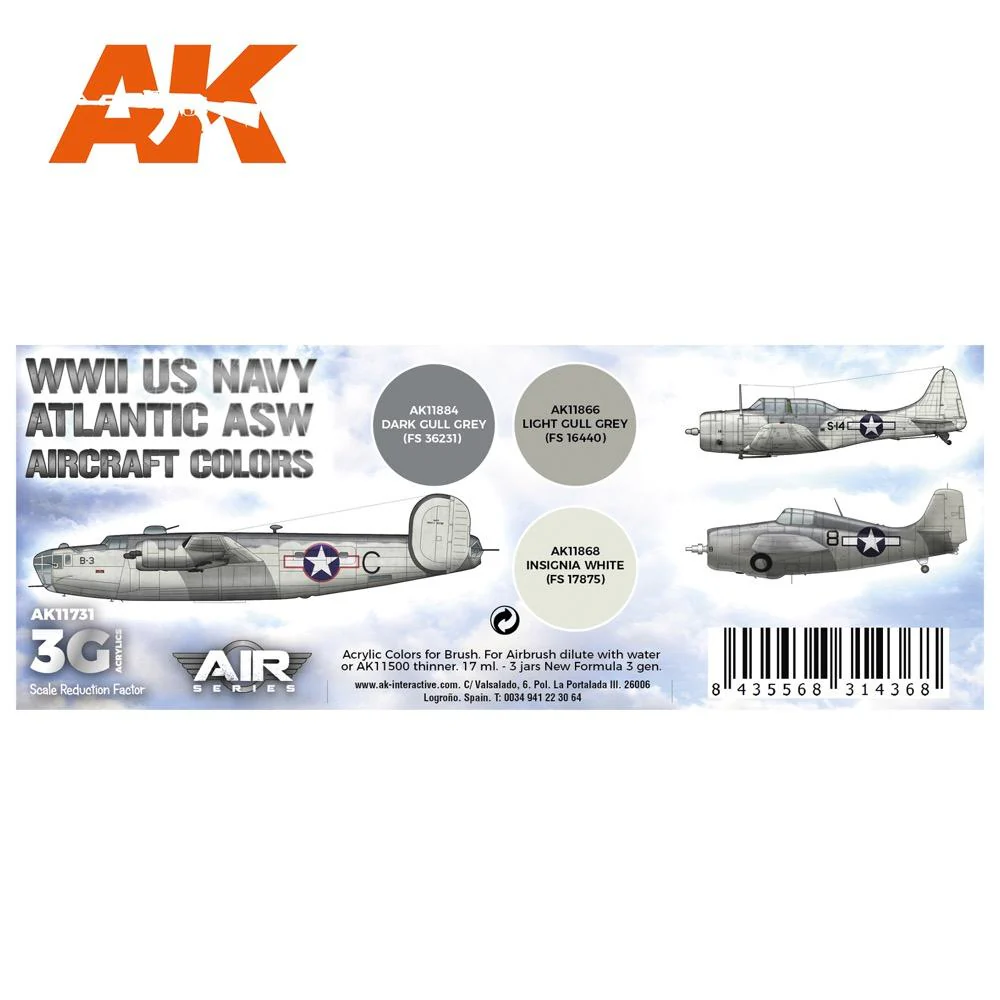 AK Interactive AK11731 Air Series WWII US Navy ASW Aircraft Colors Acrylic Paint Set (3rd Generation) - Image 2