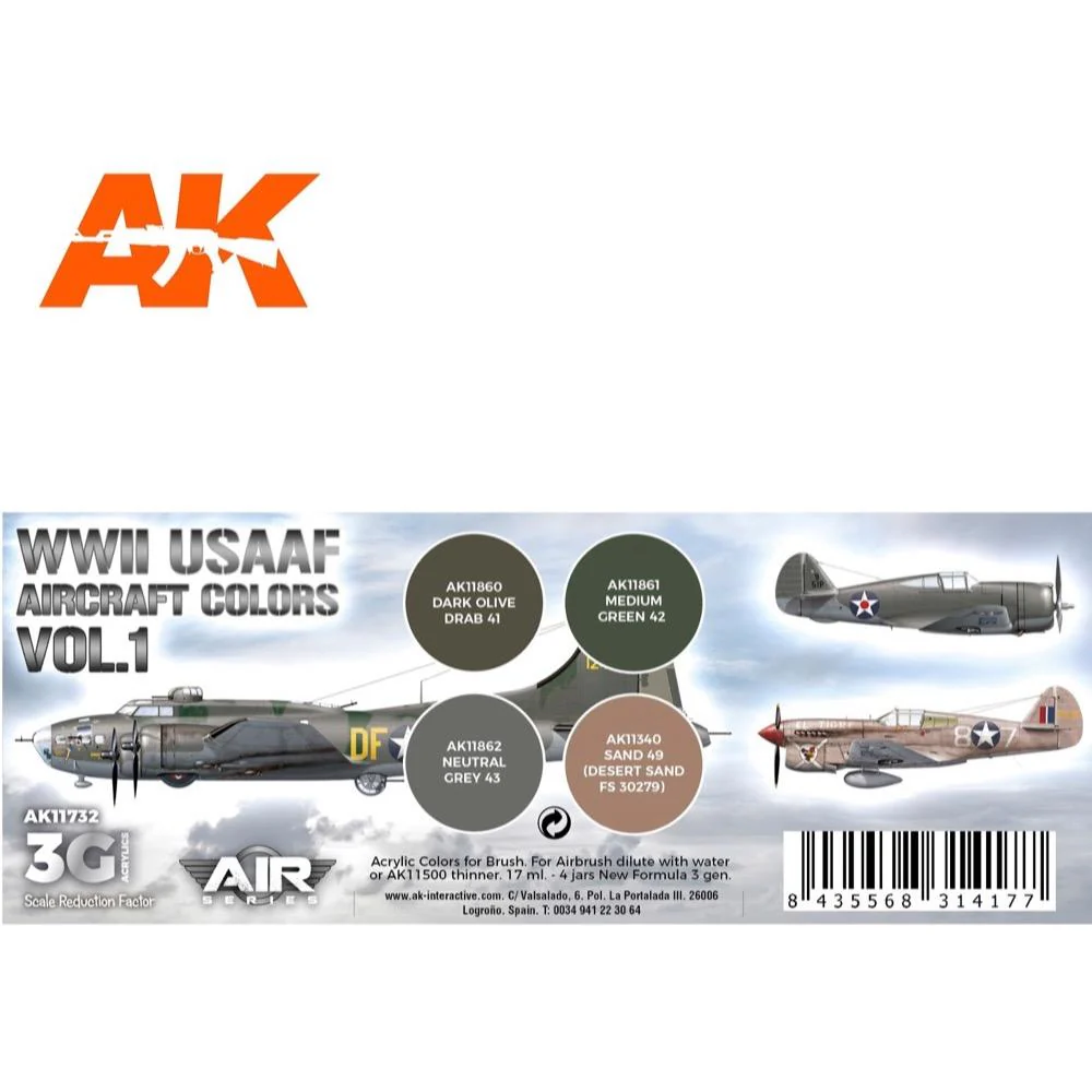 AK Interactive AK11732 Air Series WWII USAAF Aircraft Colors Vol.1 Acrylic Paint Set (3rd Generation) - Image 2