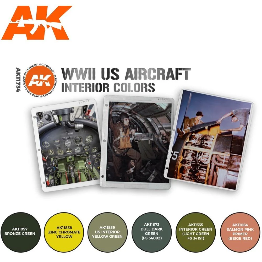 AK Interactive AK11734 Air Series WWII US Aircraft Interior Colors Acrylic Paint Set (3rd Generation) - Image 2