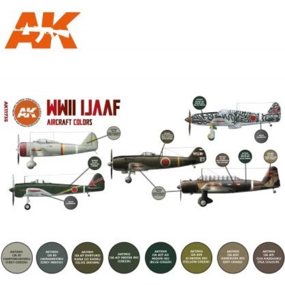 AK Interactive AK11735 Air Series WWII IJAAF Aircraft Colors Acrylic Paint Set (3rd Generation) - Image 2