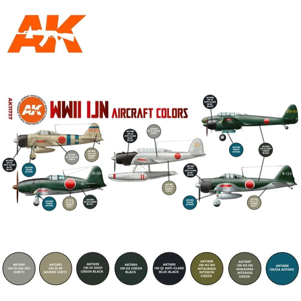 AK Interactive AK11737 Air Series WWII IJN Aircraft Colors Acrylic Paint Set (3rd Generation) - Image 2