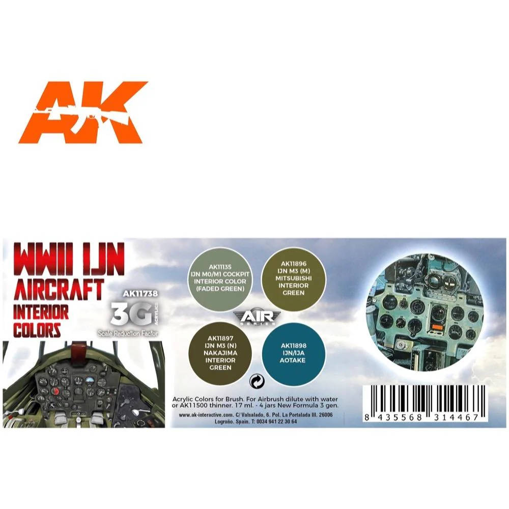 AK Interactive AK11738 Air Series WWII IJN Aircraft Interior Colors Acrylic Paint Set (3rd Generation) - Image 2