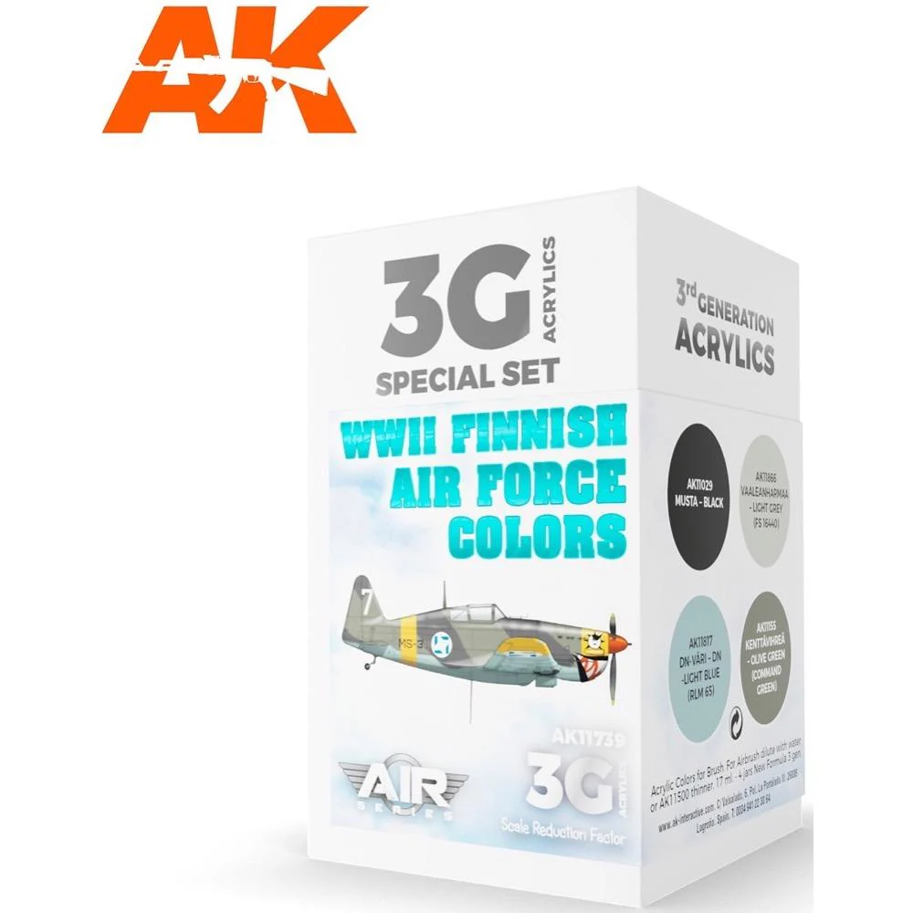 AK Interactive AK11739 Air Series WWII Finnish Air Force Colors Acrylic Paint Set (3rd Generation)