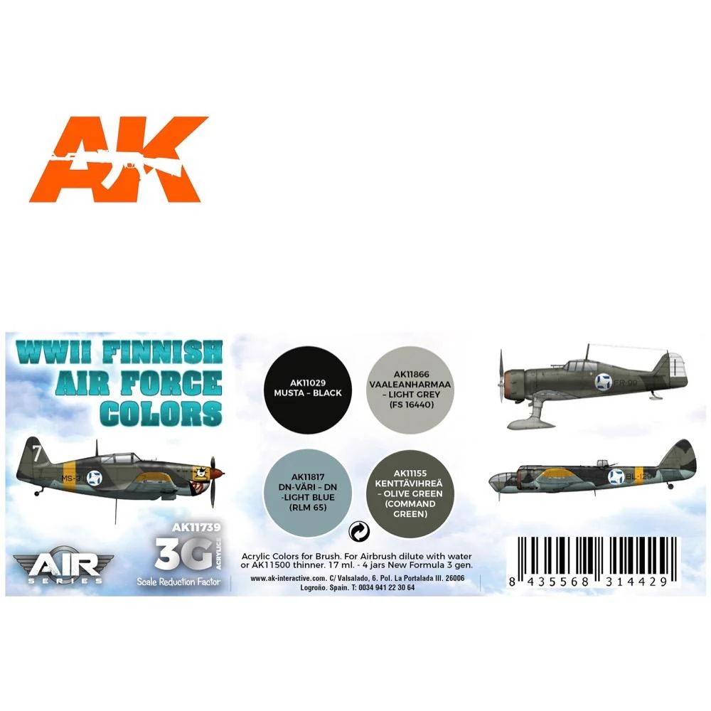 AK Interactive AK11739 Air Series WWII Finnish Air Force Colors Acrylic Paint Set (3rd Generation) - Image 2