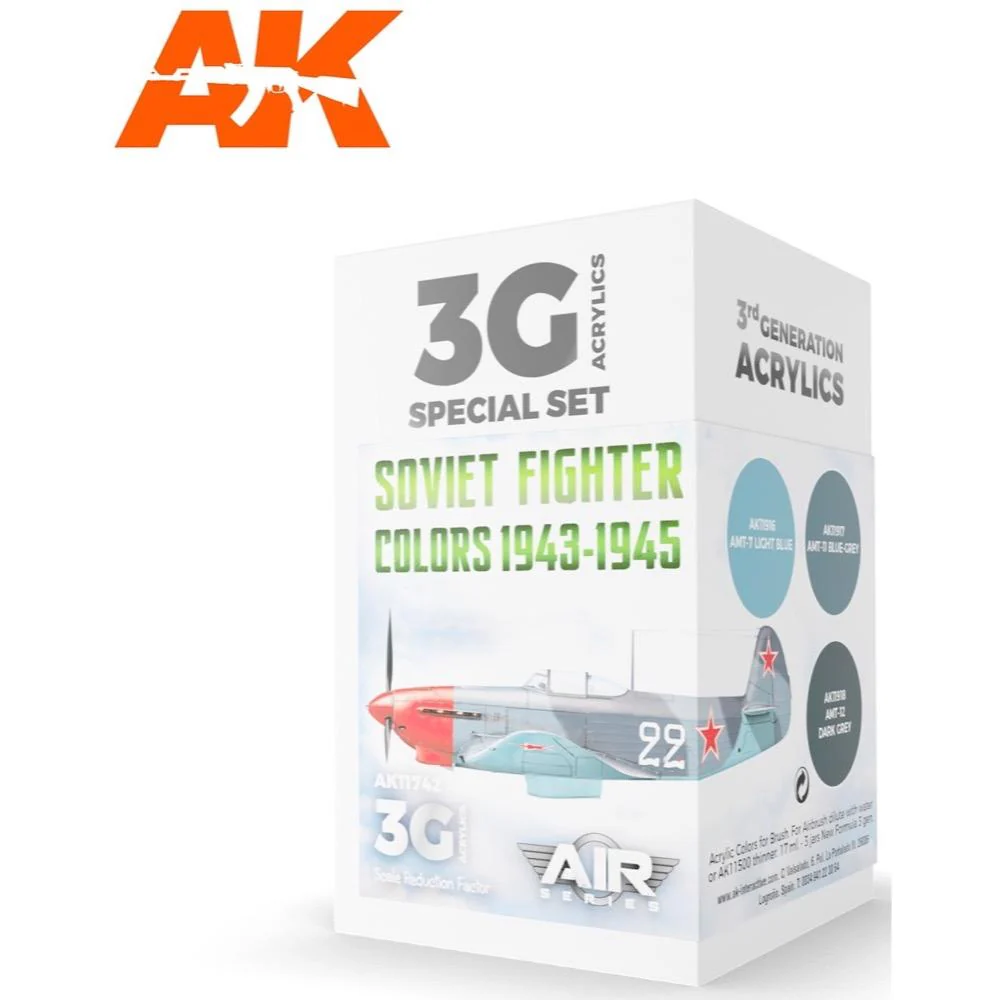 AK Interactive AK11742 Air Series Soviet Fighter Colors 1943-1945 Acrylic Paint Set (3rd Generation)