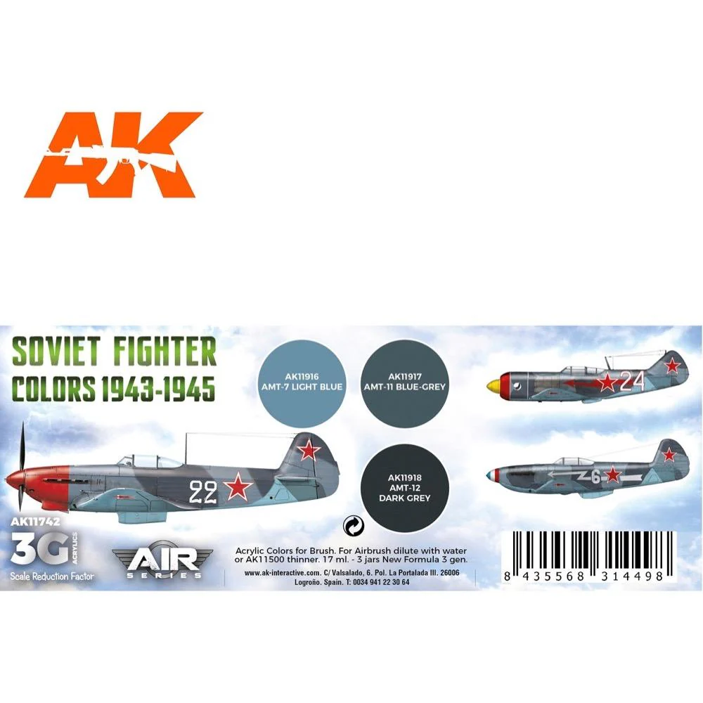 AK Interactive AK11742 Air Series Soviet Fighter Colors 1943-1945 Acrylic Paint Set (3rd Generation) - Image 2