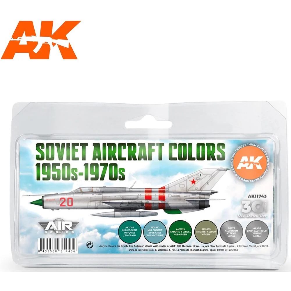 AK Interactive AK11743 Air Series Soviet Aircraft Colors 1950s-1970s Acrylic Paint Set (3rd Generation)
