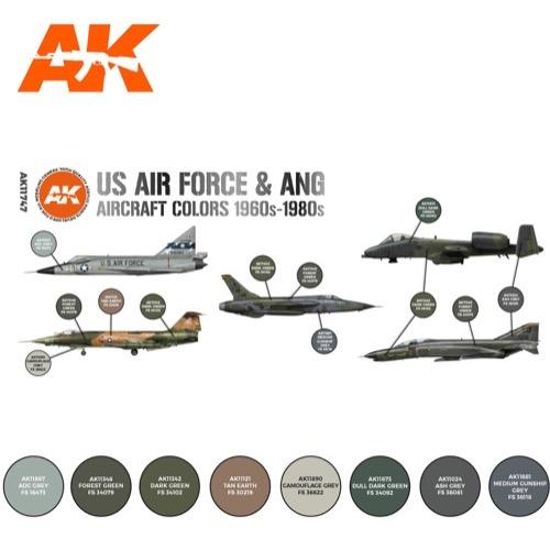AK Interactive AK11747 Air Series US Air Force & ANG Aircraft 1960s-1980s Acrylic Paint Set (3rd Generation) - Image 2