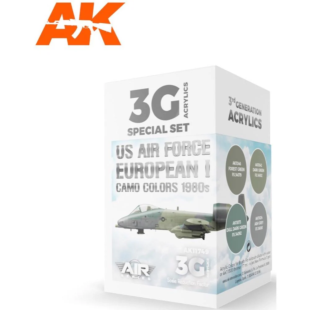 AK Interactive AK11749 Air Series US Air Force European I Camo Colors 1980s Acrylic Paint Set (3rd Generation)