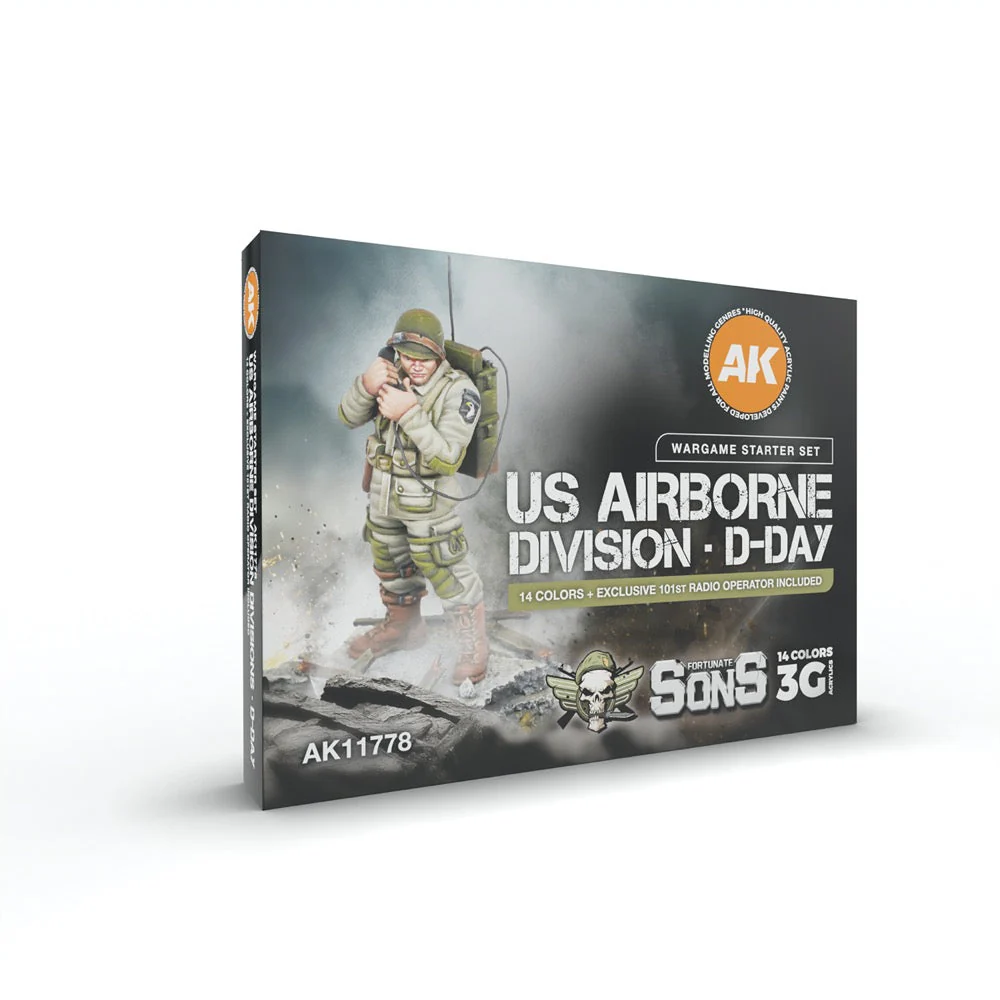 AK Interactive 11778 US Airborne Division D-Day Wargame Starter Set includes 14 Colours and Exclusive 101st Radio Operator Miniature