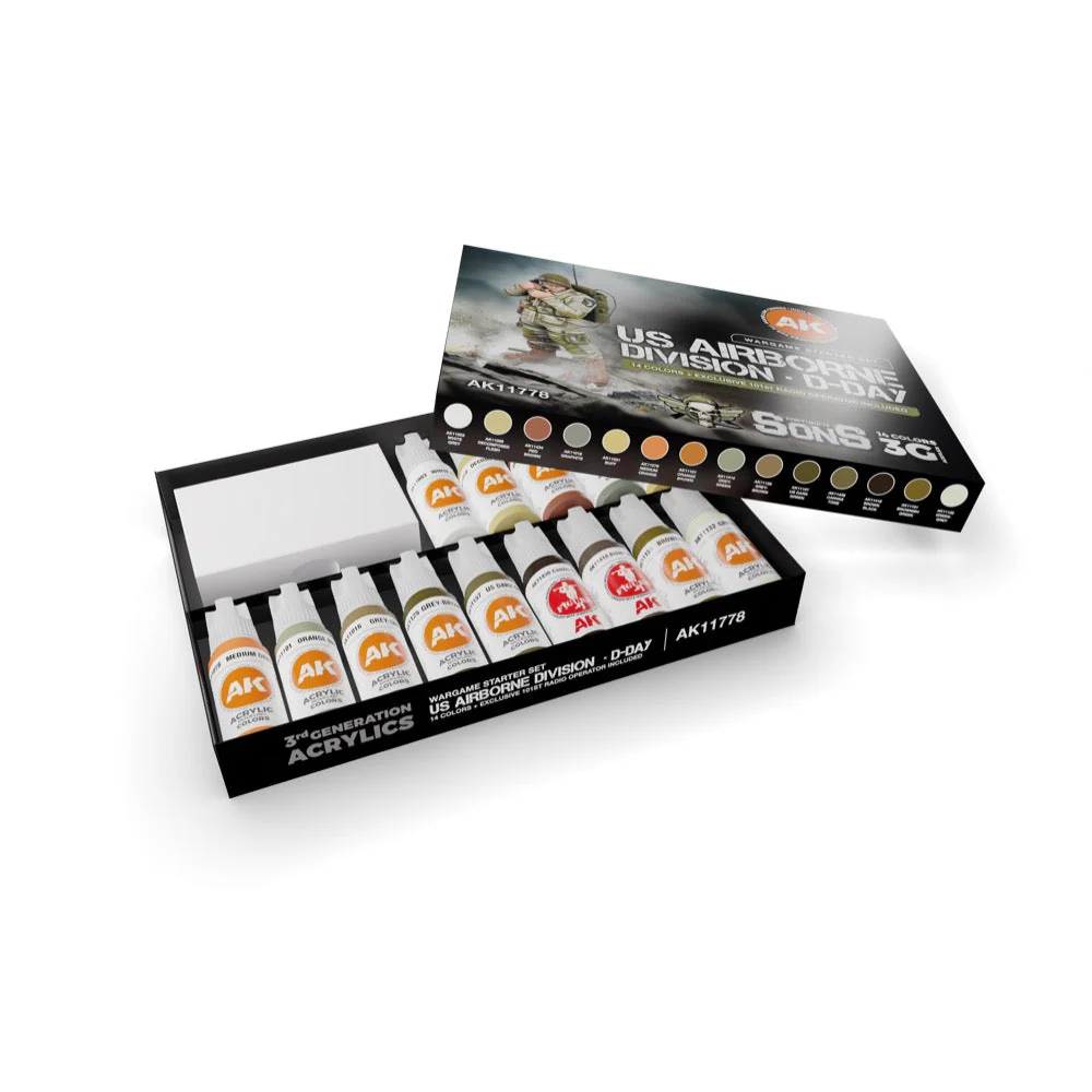 AK Interactive 11778 US Airborne Division D-Day Wargame Starter Set includes 14 Colours and Exclusive 101st Radio Operator Miniature - Image 2