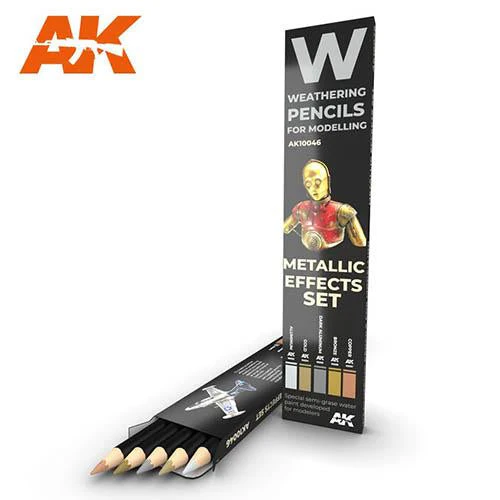 AK Interactive AK10046 Weathering Pencil Set Metallics 5pk
