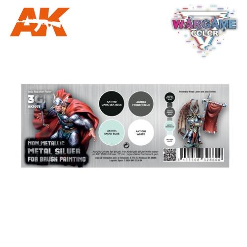 AK Interactive AK1073 Wargame Color Non Metallical Metal Silver with Brush Acrylic Paint Set (3rd Generation) - Image 2