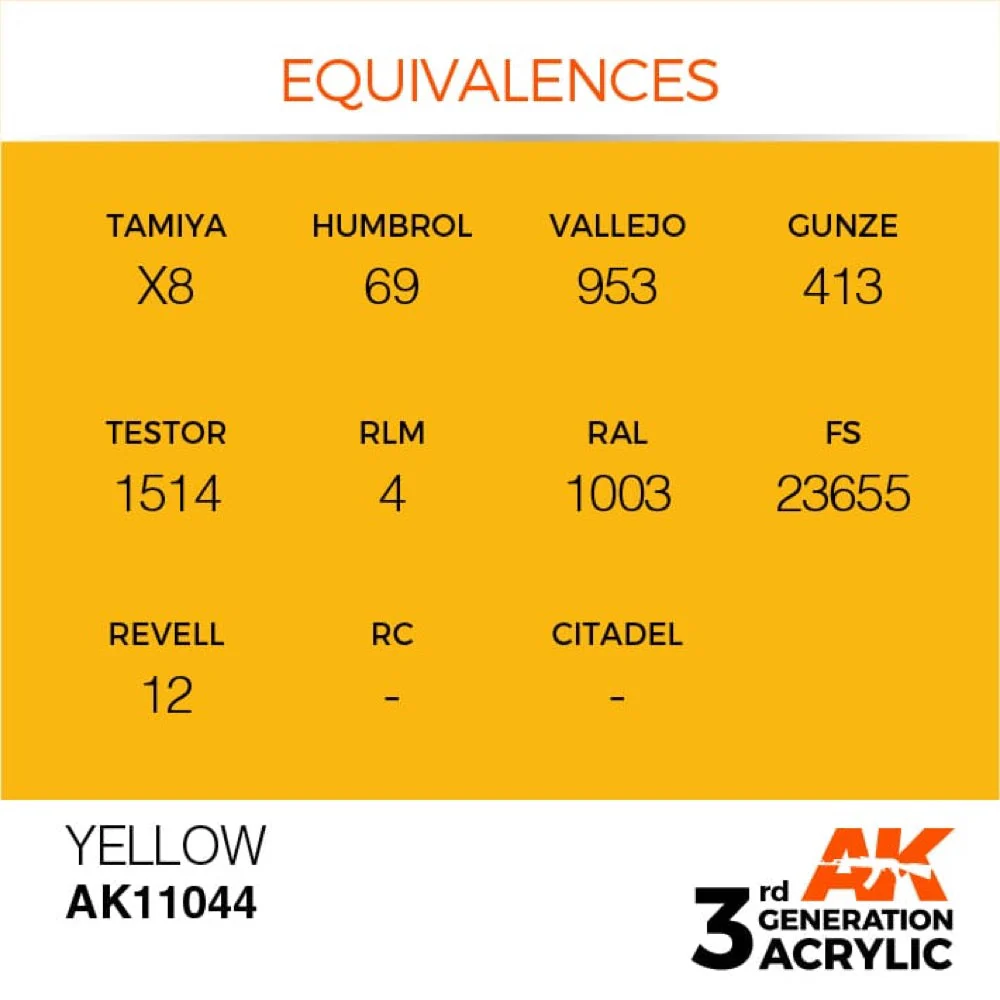 AK Interactive AK11044 Yellow Acrylic Paint 17ml (3rd Generation) - Image 3