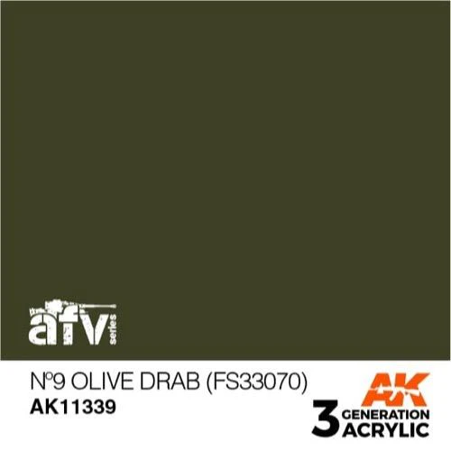 AK Interactive AK11339 AFV Series No.9 Olive Drab FS33070 Acrylic Paint 17ml 3rd Generation - Image 2
