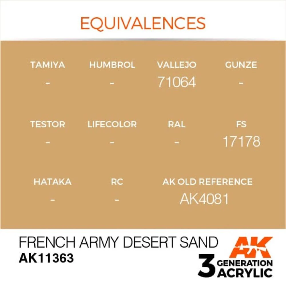 AK Interactive AK11363 AFV Series French Army Desert Sand Acrylic Paint 17ml 3rd Generation - Image 3