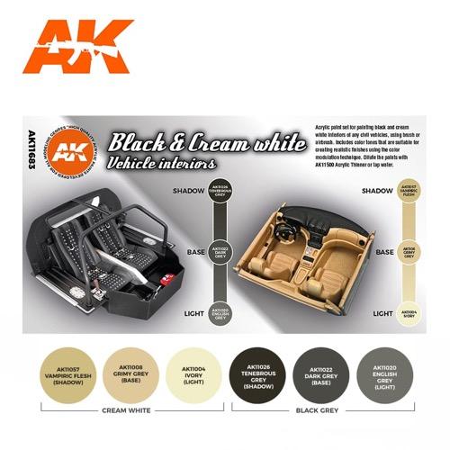 AK Interactive AK11683 AFV Series Black Interior And Cream White Acrylic Paint Set (3rd Generation) - Image 2