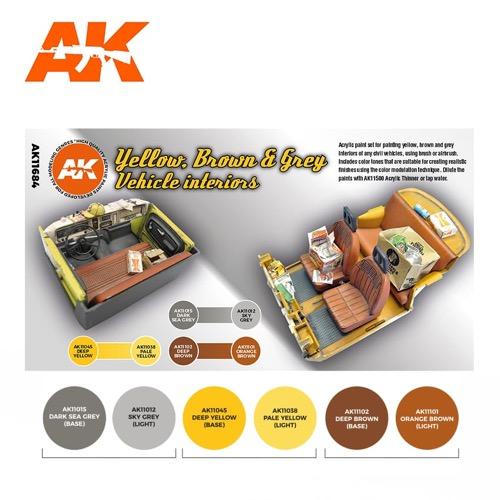 AK Interactive AK11684 AFV Series Grey Yellow Brown Interiors Acrylic Paint Set (3rd Generation) - Image 2