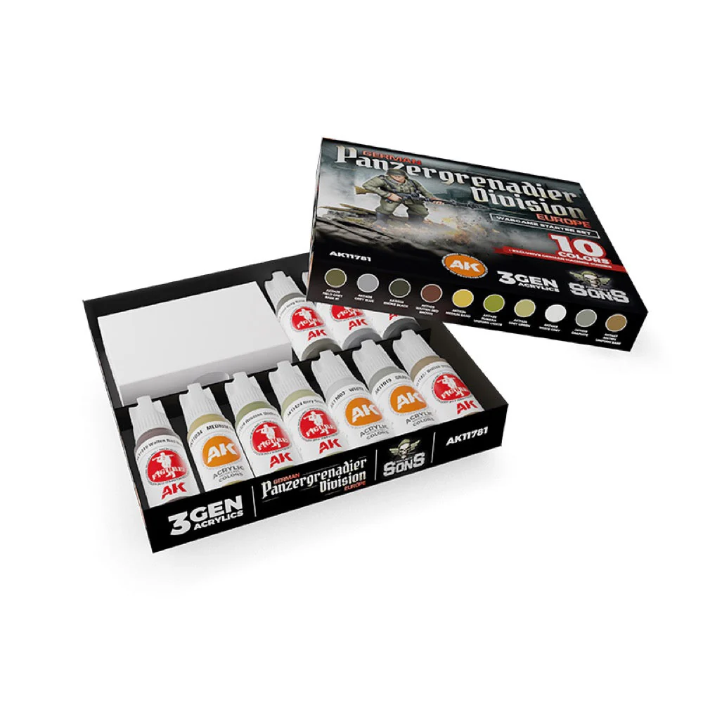 AK Interactive AK11781 German Panzergrenadier Division Europe Wargame Starter Set 10 x Acrylic Paint 17ml and Exclusive Figure German Machine Gunner (3rd Generation) - Image 2