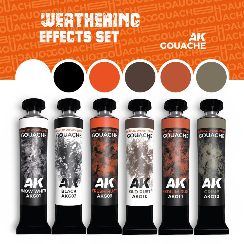 AK Interactive AKG25 Acrylic Weathering Gouache Weathering Effects Set - Image 2