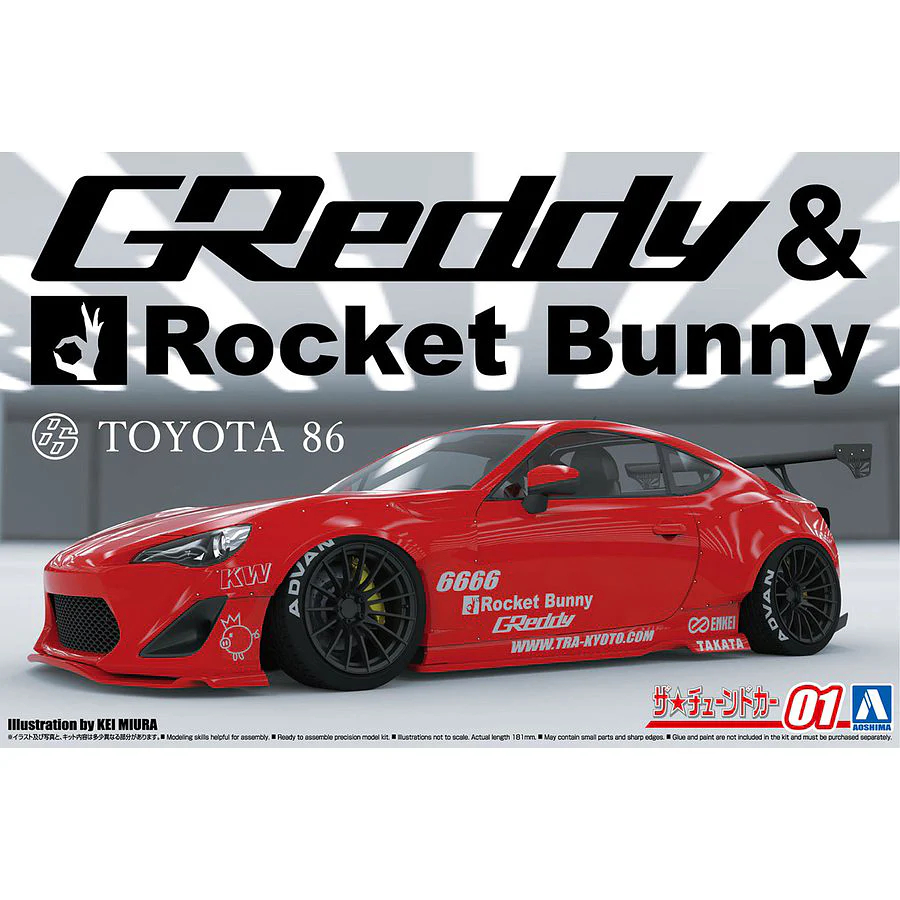 Aoshima A006186 1/24 ZN6 Toyota 86 2012 Greddy and Rocket Bunny Enkei Version Toyota