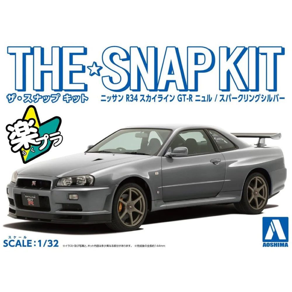 Aoshima A006254 1/32 Nissan R34 Skyline Gt-R Nur Sparkling Silver