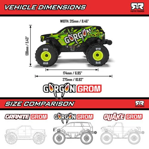 Arrma 1/16 Gorgon Grom 4X4 Monster Truck (Red) ARA2130T2 - Image 21