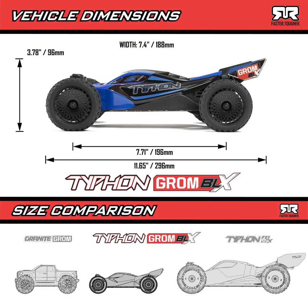Arrma 1/18 Typhon Grom 4x4 RC Buggy (Red) ARA2306ST1 - Image 15