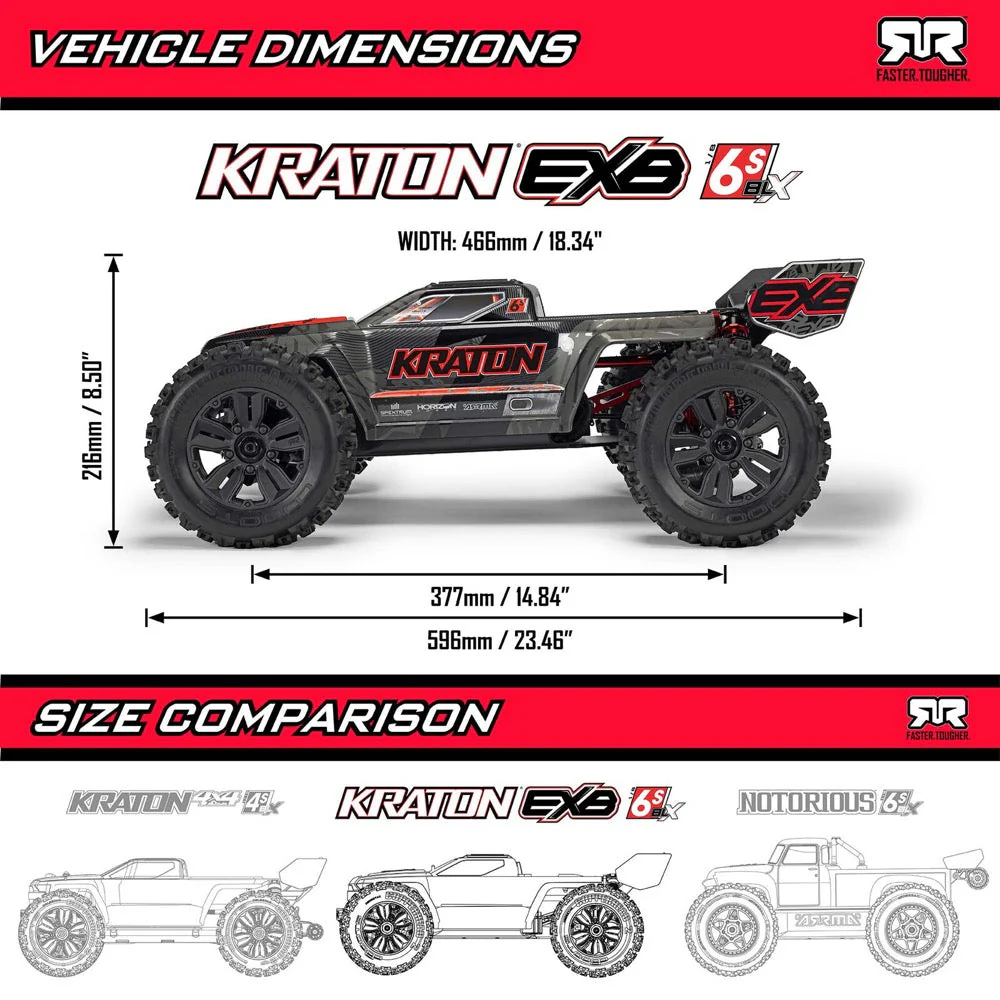 Arrma 1/8 Kraton 6S EXB 4X4 RC Truck (Black) ARA8708V6T1 - Image 20