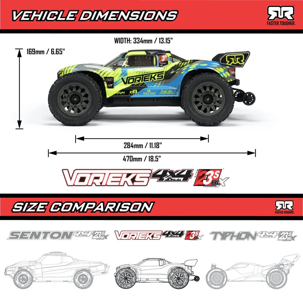 Arrma ARA4305V4T1 Vorteks V4 4X4 223S BLX Stadium Truck RTR Red - Image 23