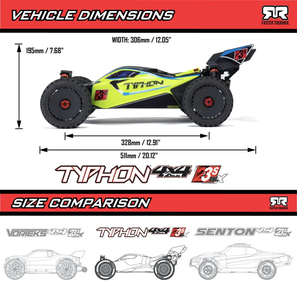 Arrma Typhon V4 4X4 223S BLX Buggy (Green) ARA4306V4T1 - Image 18