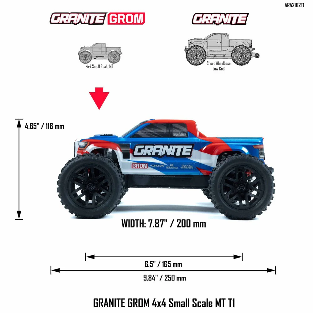 Arrma Granite Grom 1/18 4x4 Monster Truck (Blue) ARA2102T1 - Image 13