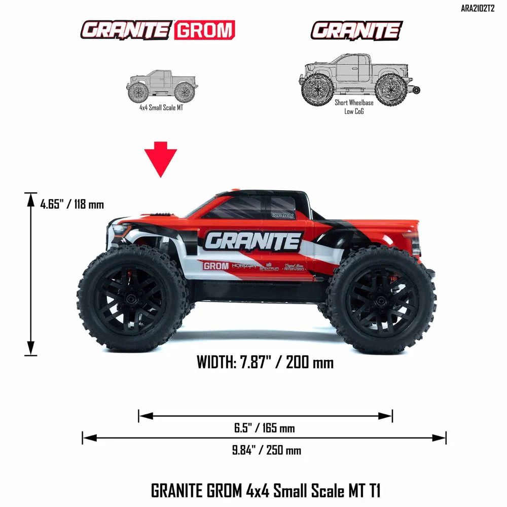 Arrma Granite Grom 1/18 4x4 Monster Truck (Red) ARA2102T2 - Image 17
