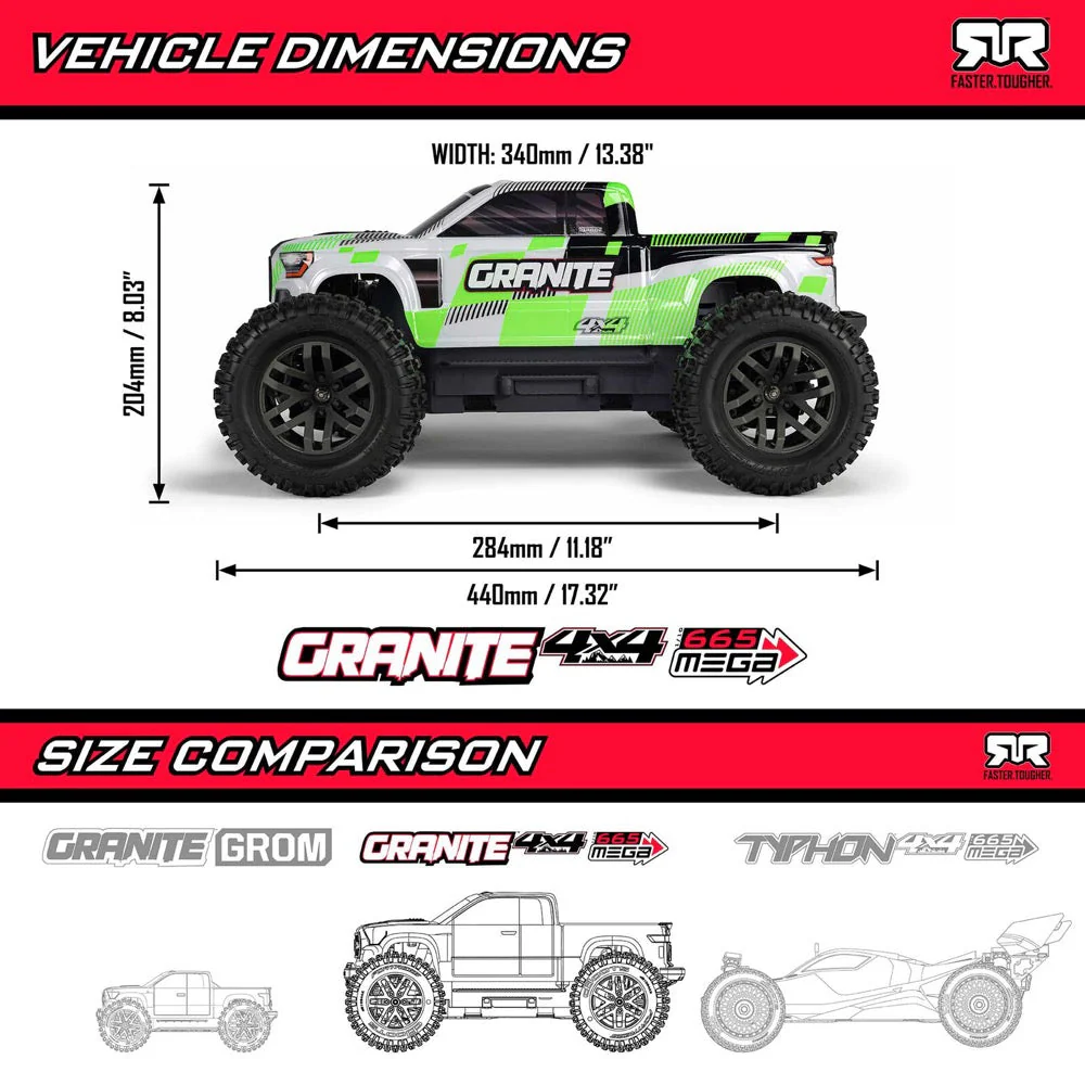 Arrma Granite MEGA 665 1/10 4X4 Brushed Monster Truck RTR (Orange) ARA4202V4T3 - Image 21