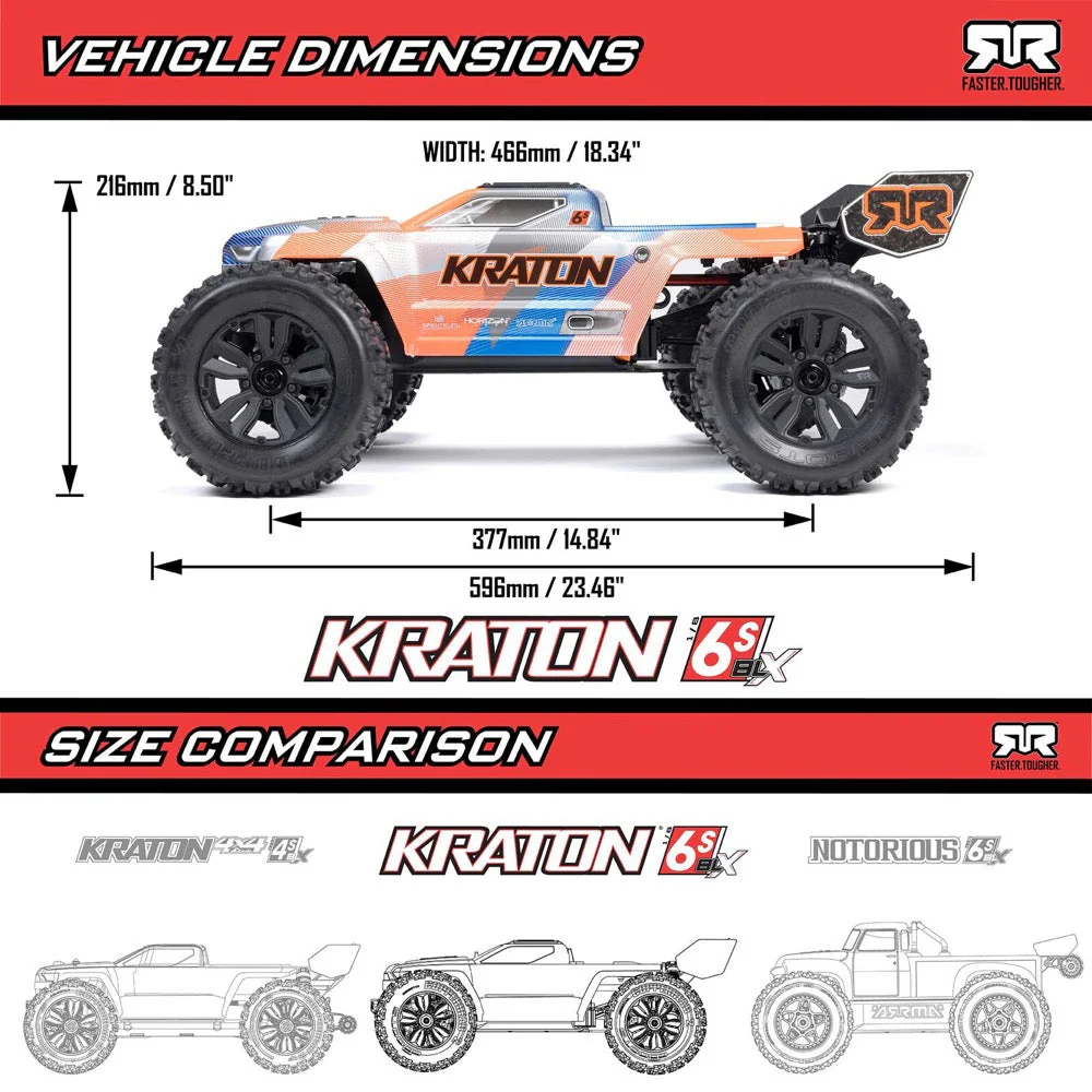 Arrma Kraton 6S BLX 4X4 1/8 Speed Monster Truck RTR Pink/Blue ARA8608V6T2 - Image 20