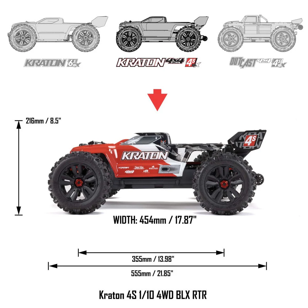 Arrma Kraton V2 4X4 BLX 4S RC Speed Monster Truck Red ARA4408V2T3 - Image 15