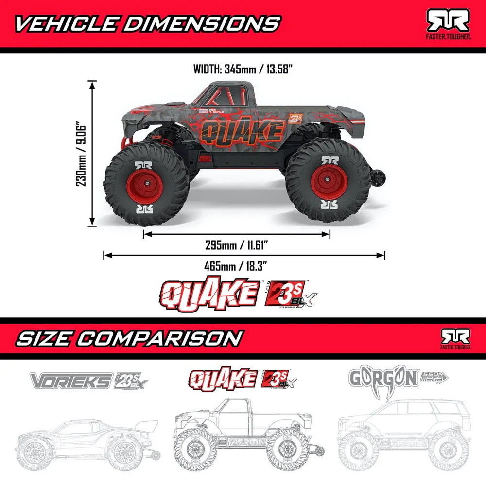 Arrma Quake 223S BLX DSC 1/10 2WD Monster Truck (Green) ARA3537T2 - Image 22