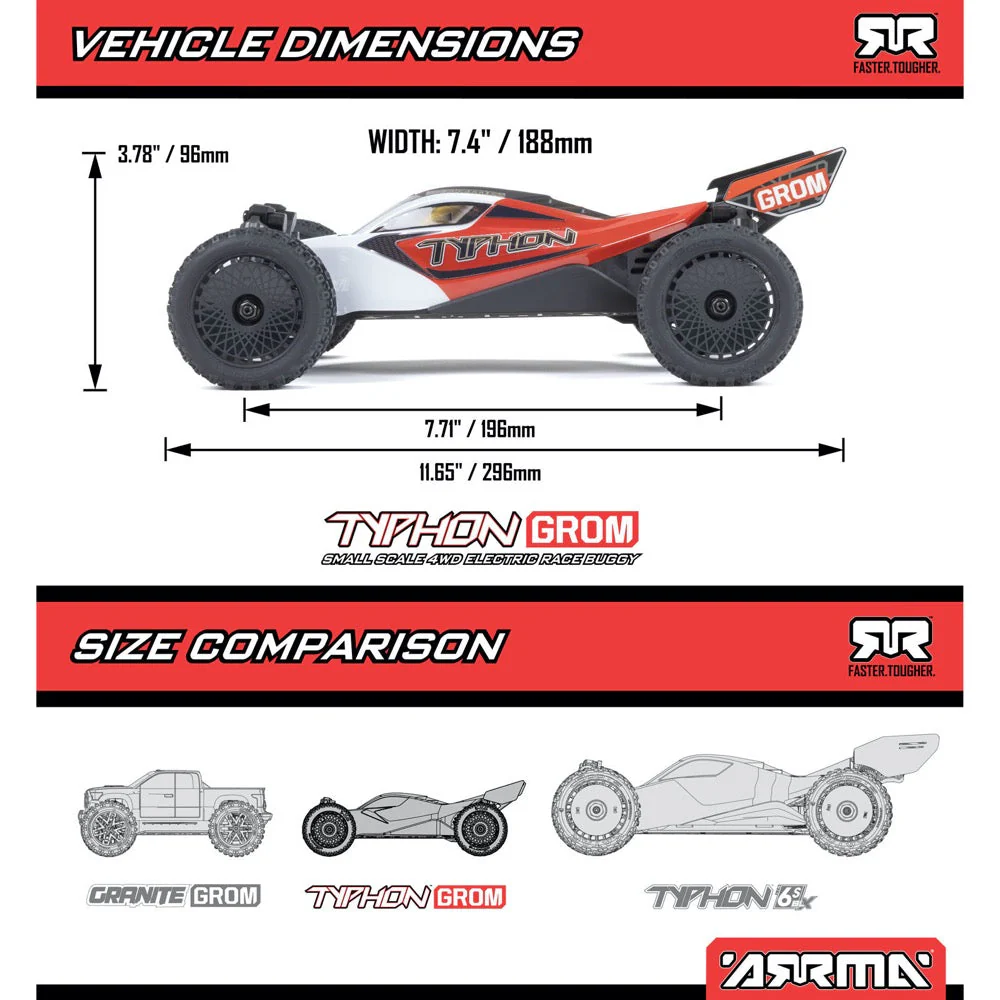 Arrma Typhon Grom 1/18 4x4 RC Buggy Blue ARA2106T1 - Image 30