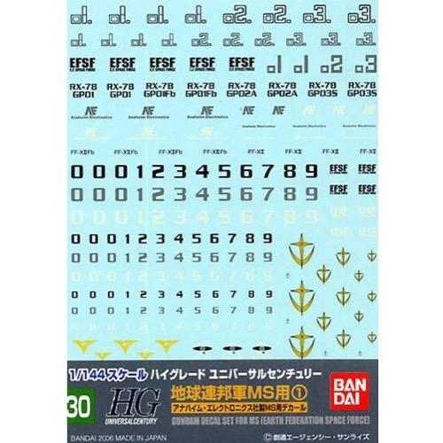 Bandai 5057498 Decal No.30 HGUC Multiuse Earth Federation 1 Gundam - Image 2