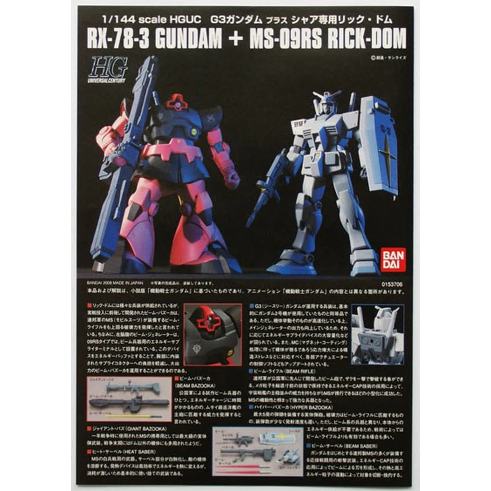 Bandai 5060960 HGUC 1/144 G-3 Gundam VS Chars Rick Dom Set - Image 4